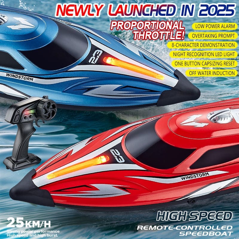 HJ823 25KM Waterproof Anti-Collision 2025 Model New Overturning Remote Control Electric Yacht LED Lights RC Speed Boat
