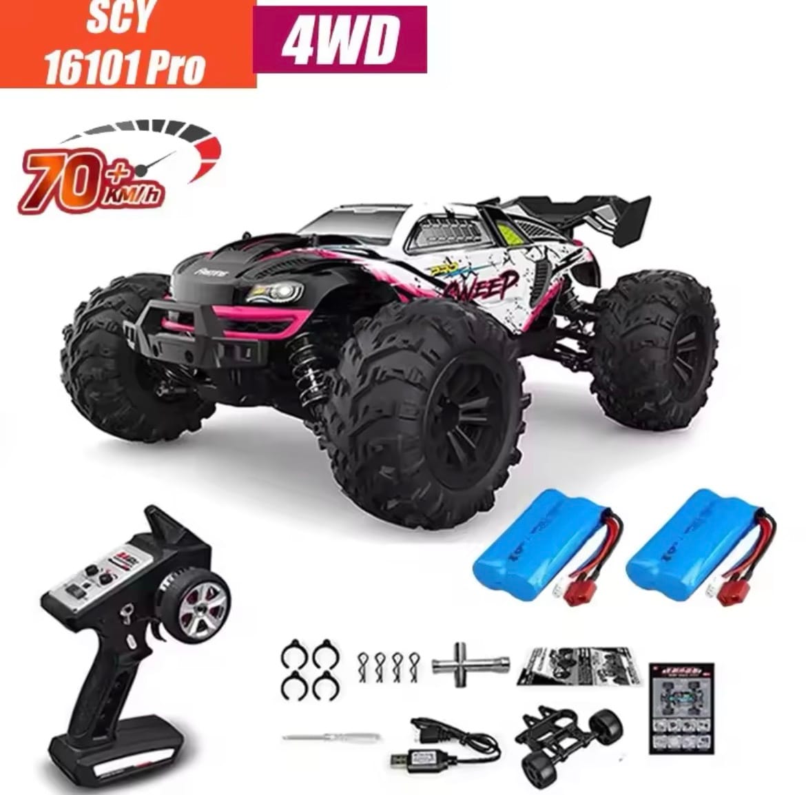RC Car Off Road 4x4 High Speed 70KM/H Brushless 1/16 Monster Truck with LED Headlight