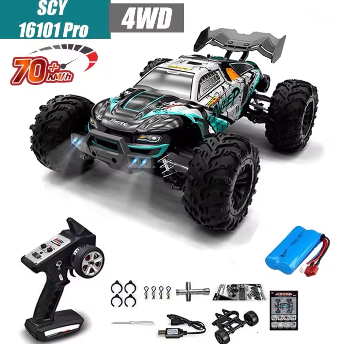 RC Car Off Road 4x4 High Speed 70KM/H Brushless 1/16 Monster Truck with LED Headlight